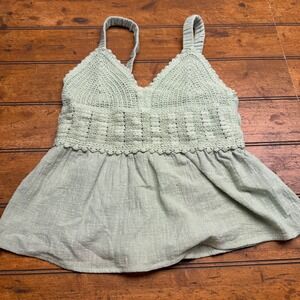 Eyeshadow Sage Green Crochet Peplum Tank Top Women's XS